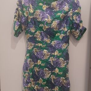 Floral Sequin Dress in Green and Purple